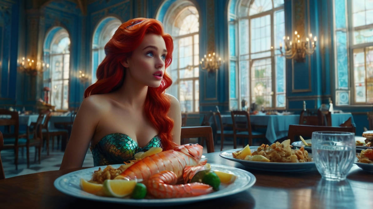 Digested Mermaid Little Mermaid offered Seafood? Akward! Unupscaled by Necrofecit on ...
