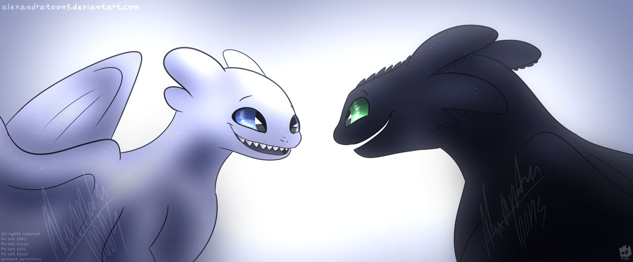 toothless and light fury by AlexandraToons