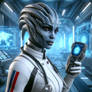 An asari wearing a doctor's uniform