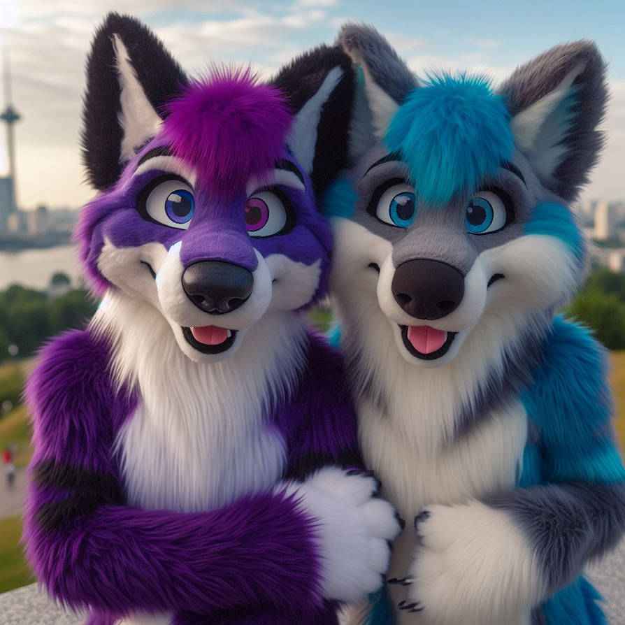 Two wolf furries, one purple and one blue by rtxrkibi on DeviantArt