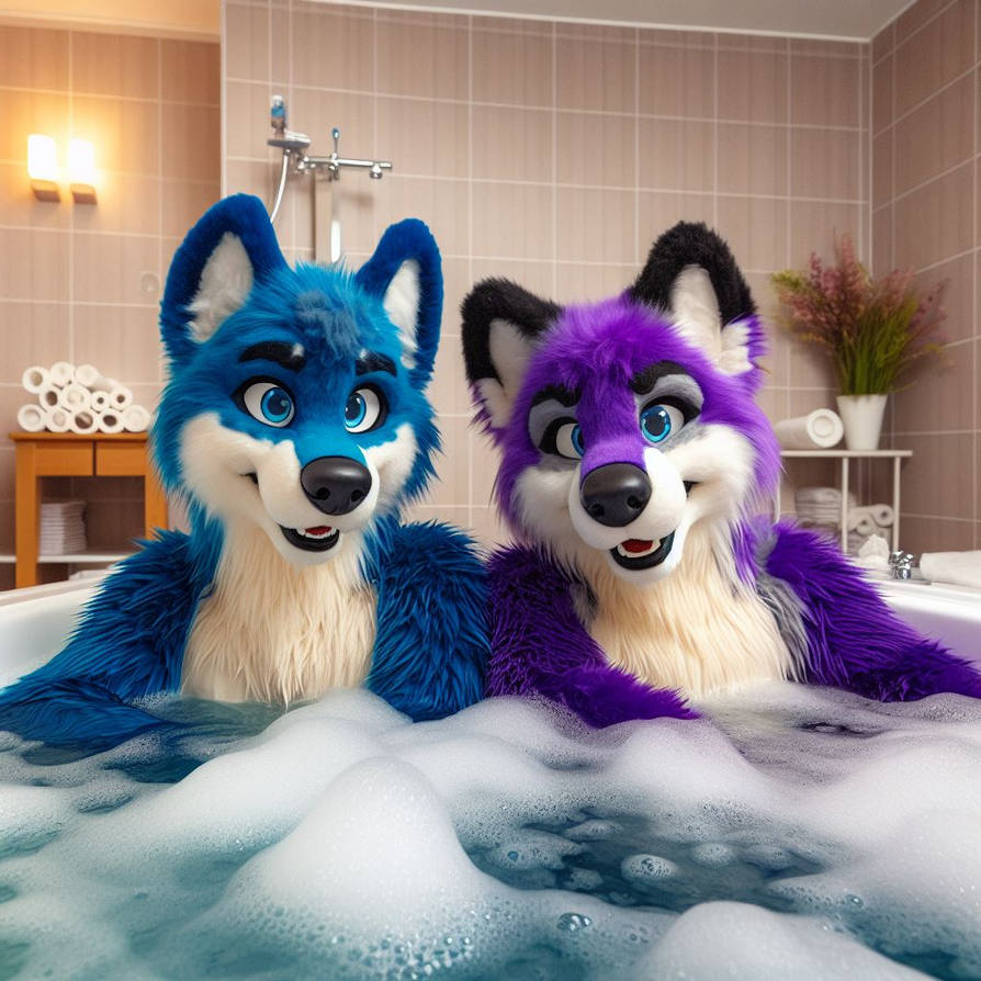 Two furry wolves, one blue and one purple by rtxrkibi on DeviantArt