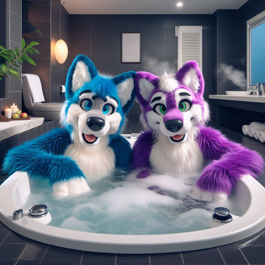 Wolves Bath A bathroom with a hot jacuzzi and two furry wolves by rtxrkibi on ...