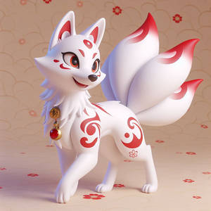 Disney style 3D character, a kitsune with white