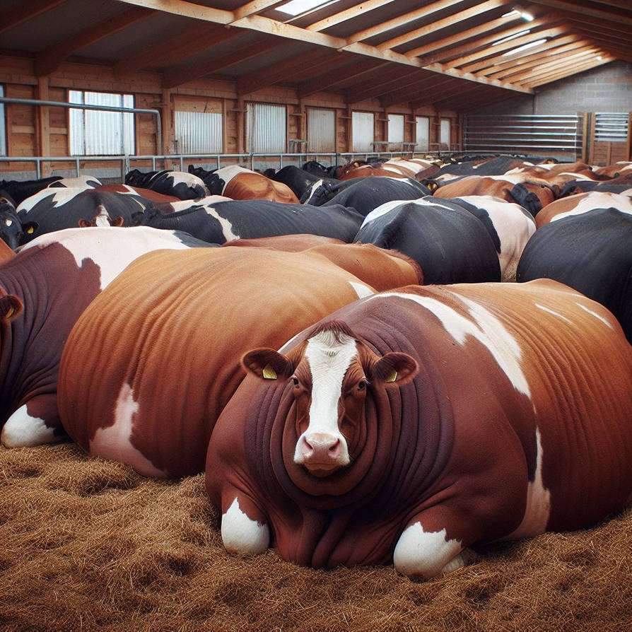 Extremely fat, overly feathery cows in a simple by rtxrkibi on DeviantArt