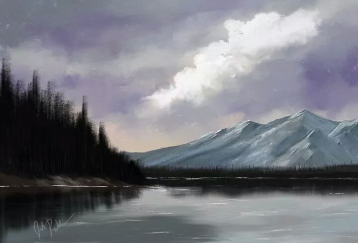 Lakeside Mountains, Bob Ross Style (artrage)