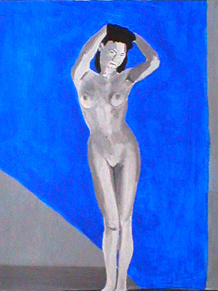 Standing Nude in Grey and Blue