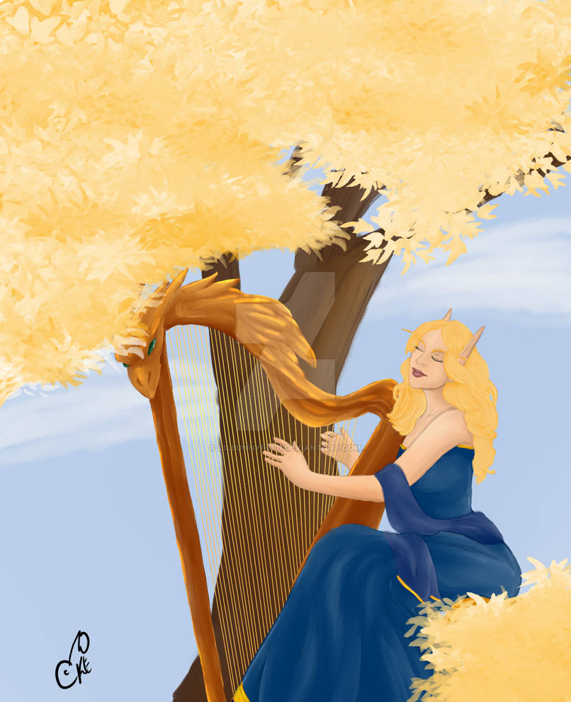 Elf playing a harp by LilBunnyFufu on DeviantArt