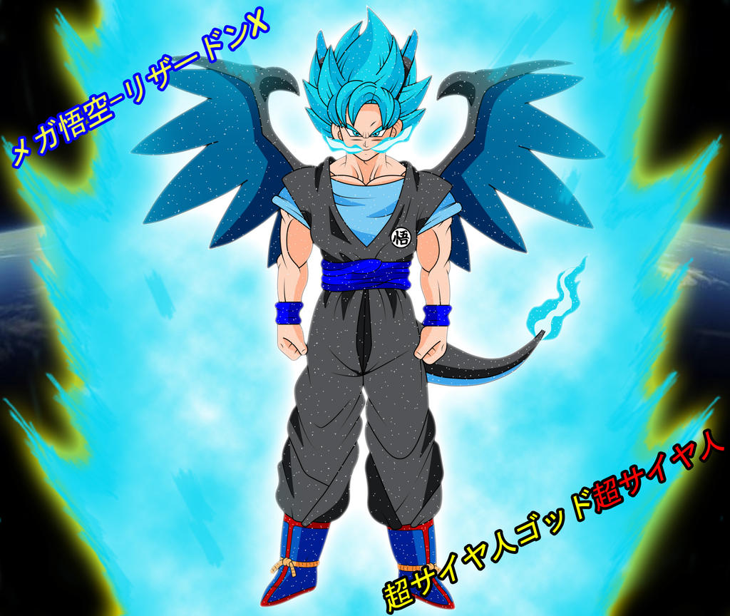 Mega Goku-Charizard X Super Saiyajin God SSJ Human