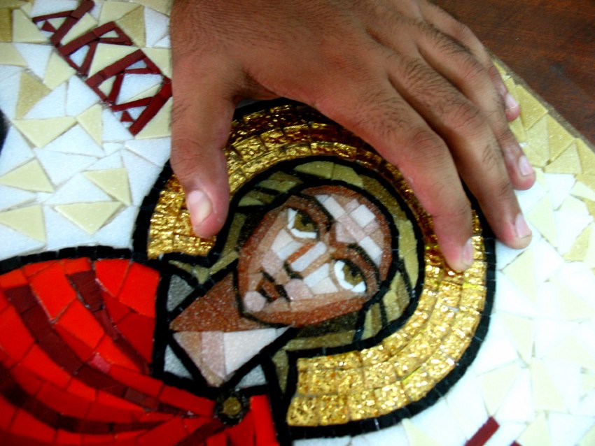 coptic icon mosaic-saint Mina(details)