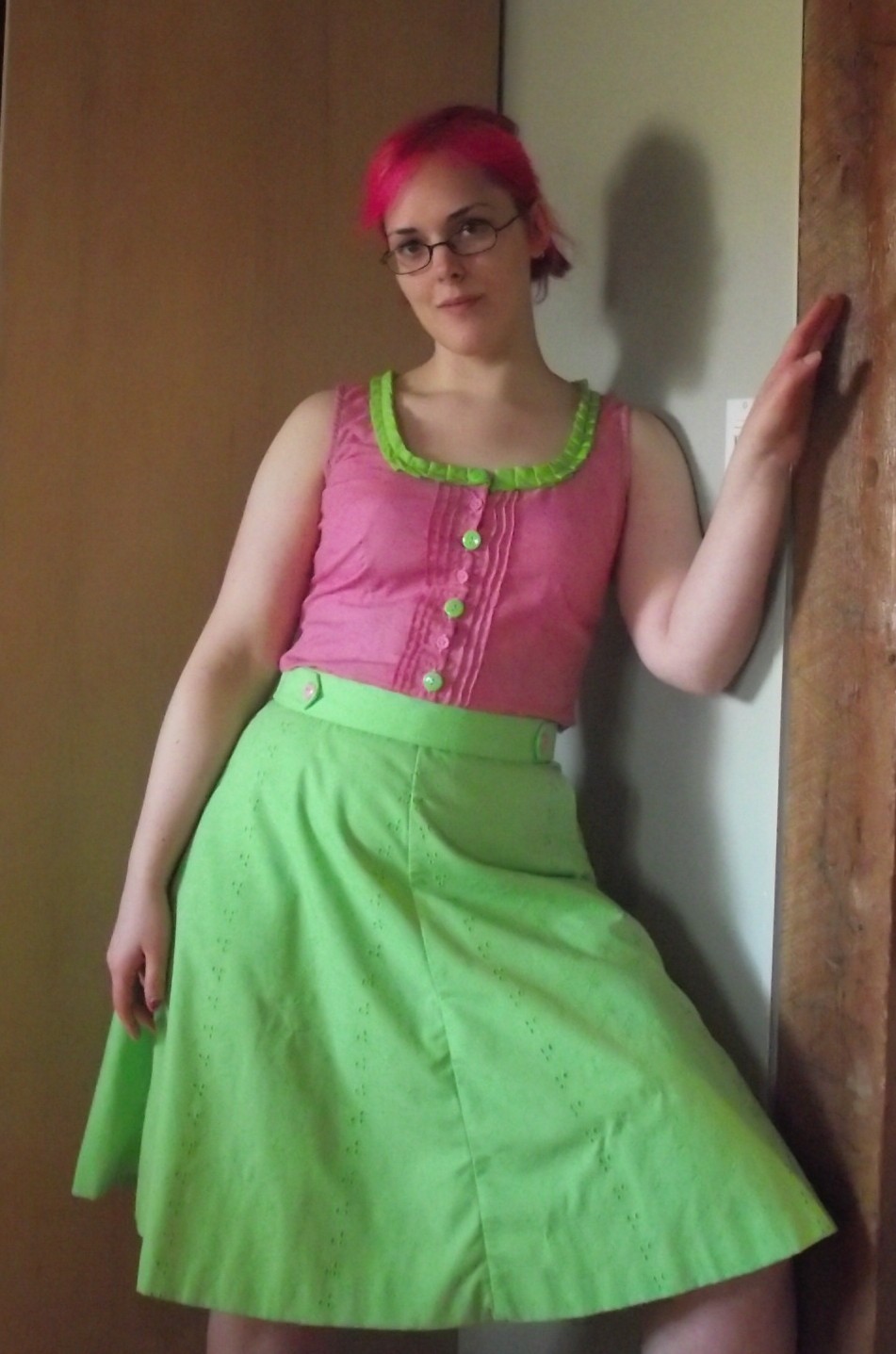 pink and green outfit