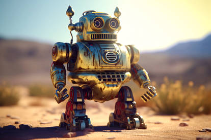 Retro Scifi Robot In The Desert 009