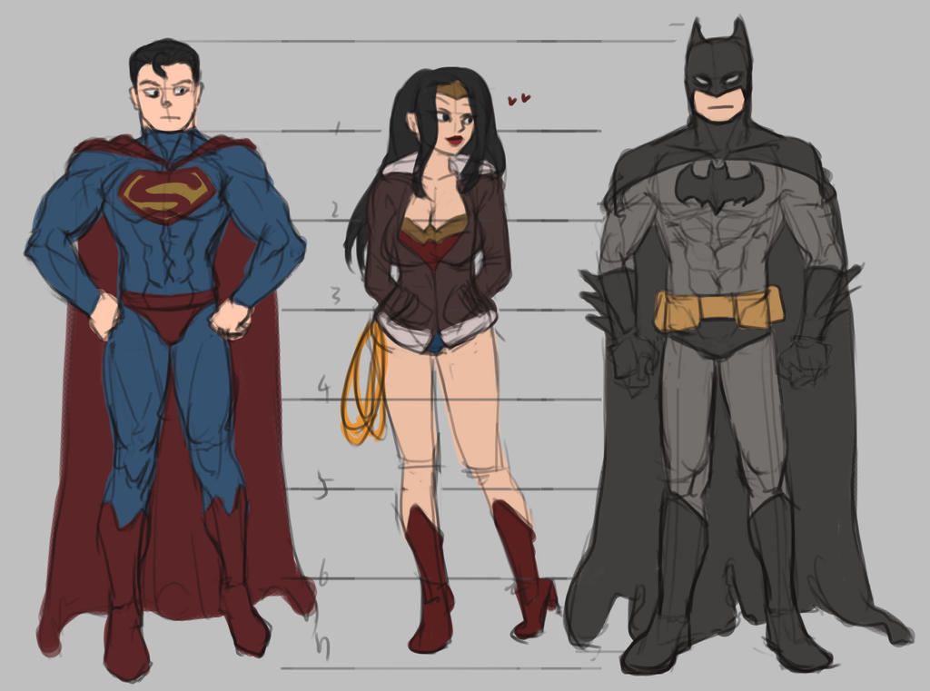 Batman and Superman and Wonder Woman scribble
