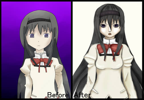 Akemi Homura Redraw (Before and After)