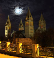 The four towers and the moon