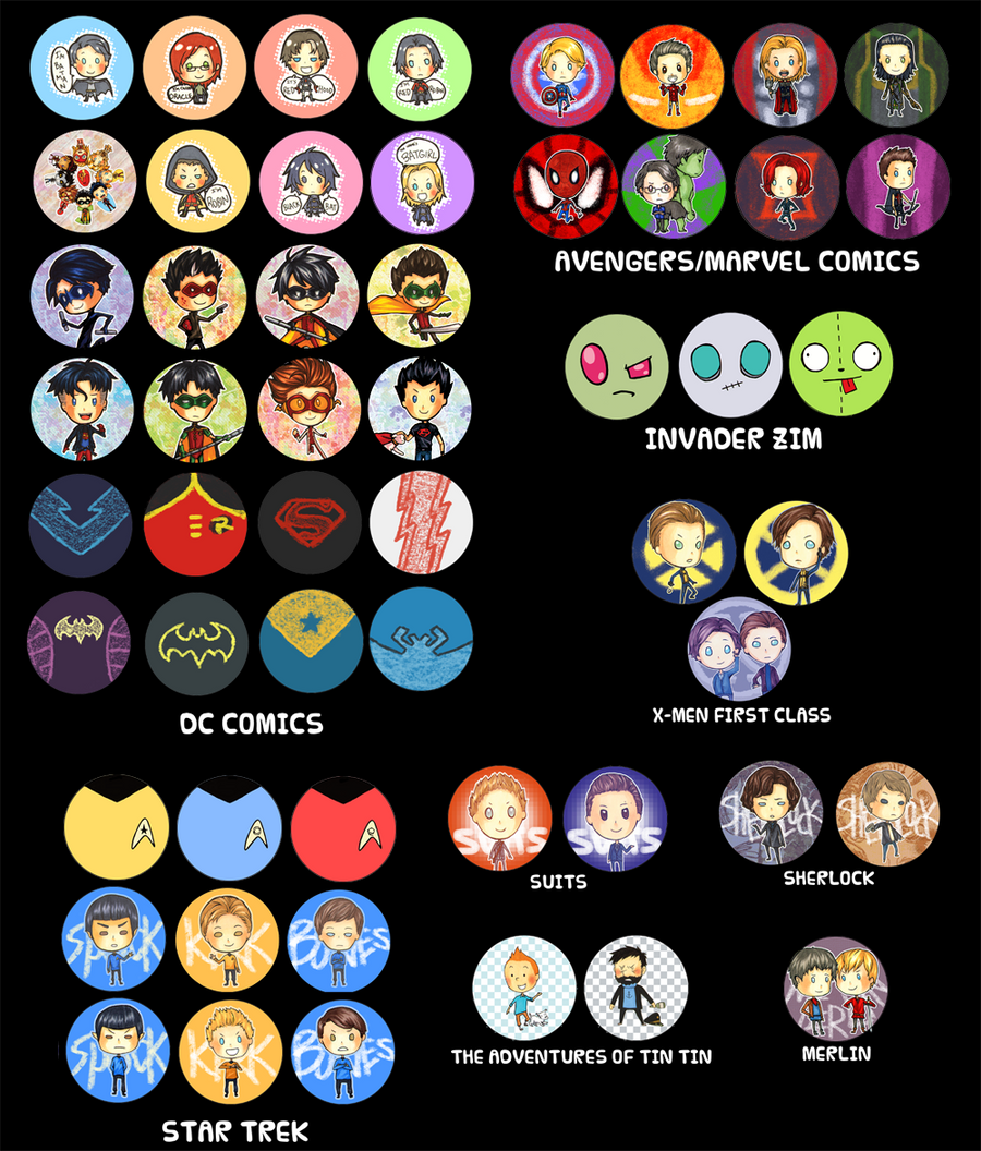 Comics/Cartoons/TV/Movie Buttons Inventory by Nikufei on DeviantArt