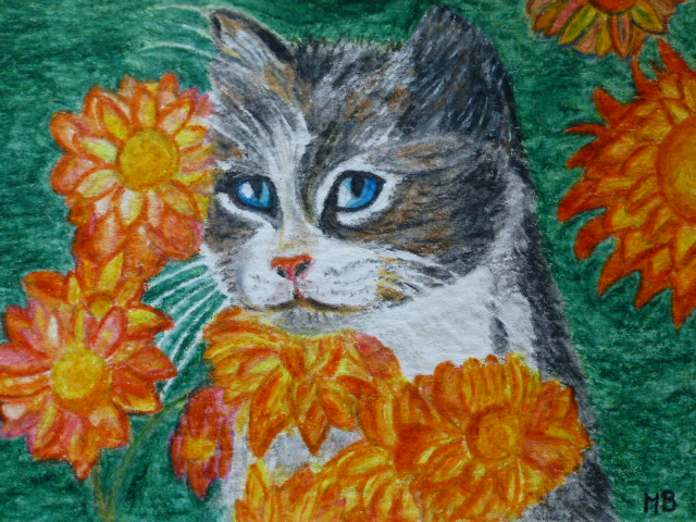 Flower cat-ACEO