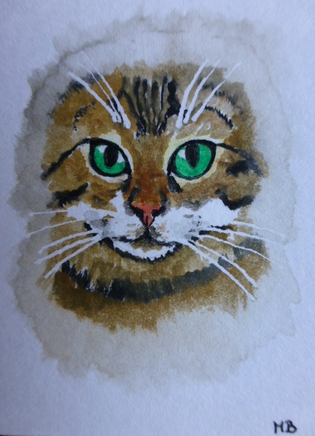 Bengal cat miniature dollhouse watercolor painting