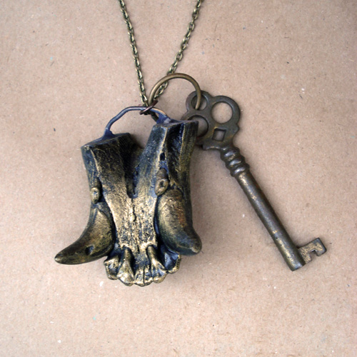 Bear jaw and key necklace