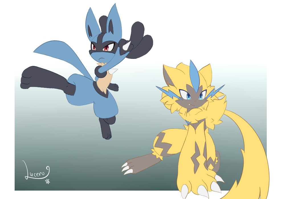 Zeraora and shiny lucario!! by sundawn109 on DeviantArt