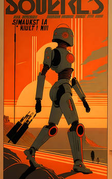 1930 robot walking into the sunset