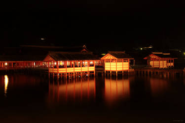 Itsukushima-jinja by night and high tide