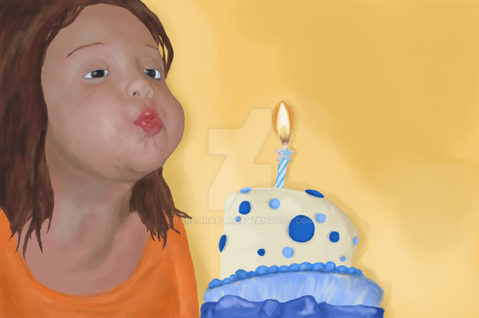 Girl blowing  birthday candle ...