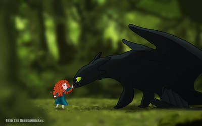 Little Merida meets Toothless by FredtheDinosaurman