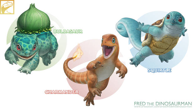 Realistic Pokemon: Bulbasaur, Charmander, Squirtle