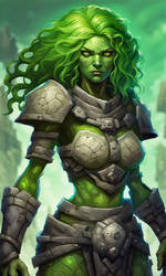 Stone Golem, Female, Stone Hair, Two Weapons, Gree