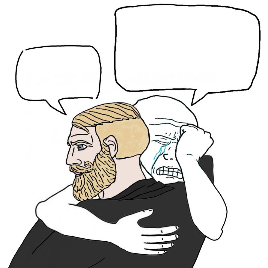 Chad Wojak hugs depressed Wojak (meme template) by gonkdroidzap on Chad Wojak hugs depressed Wojak (meme template) by gonkdroidzap on