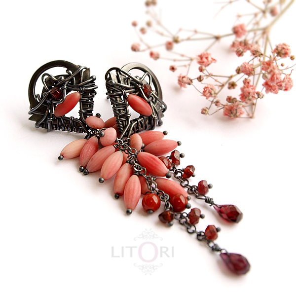 ROUGE - silver earrings with coral by Litori by litori on DeviantArt