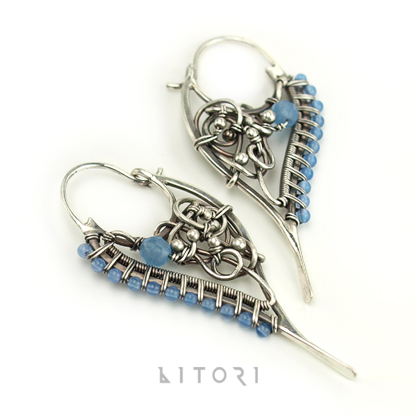 ELERI silver earrings wire-wrapping with blue agat