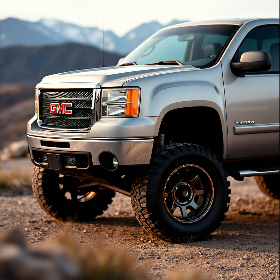 2011 GMC Sierra lifted with aggressive tires and m
