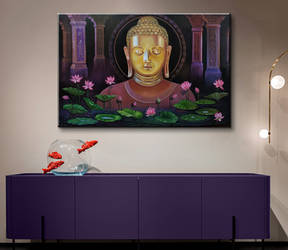 Golden Buddha Landscape Painting 40in x 30in