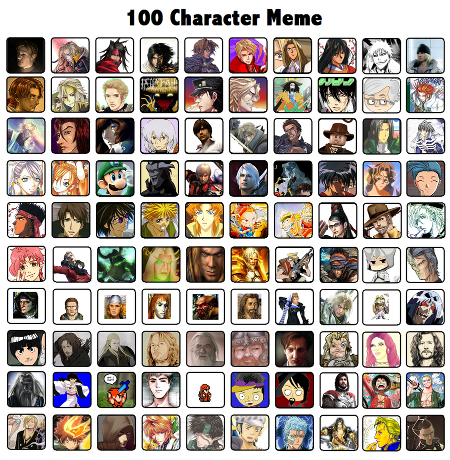 Memes characters. 100 Character meme. 100 Character list. 100 Character meme шаблон. 100 Favorite characters.