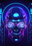 Dark Gothic Neon Cyber Skull by UltDarkness