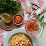 Prawns and pesto rosso pasta