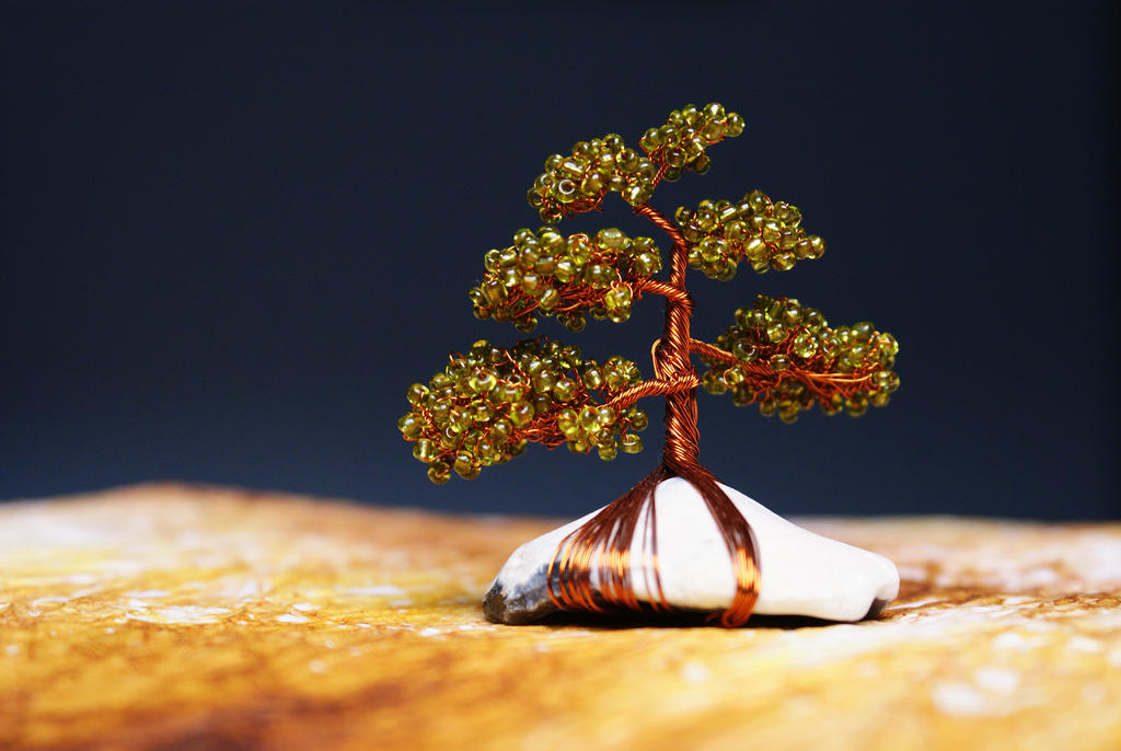 Wire wrapped miniature bonsai with beads