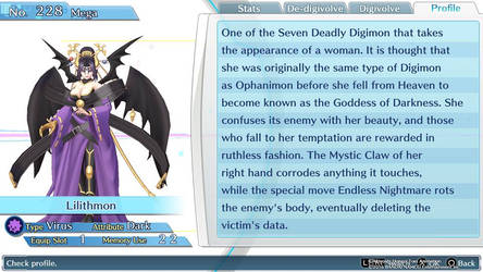 Digimon Cyber Sleuth: Lilithmon's Profile