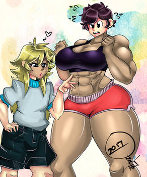 Muscle girl and scrawny boy head swap