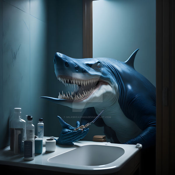 shark brushing his teeth by MilkBread1902 on DeviantArt