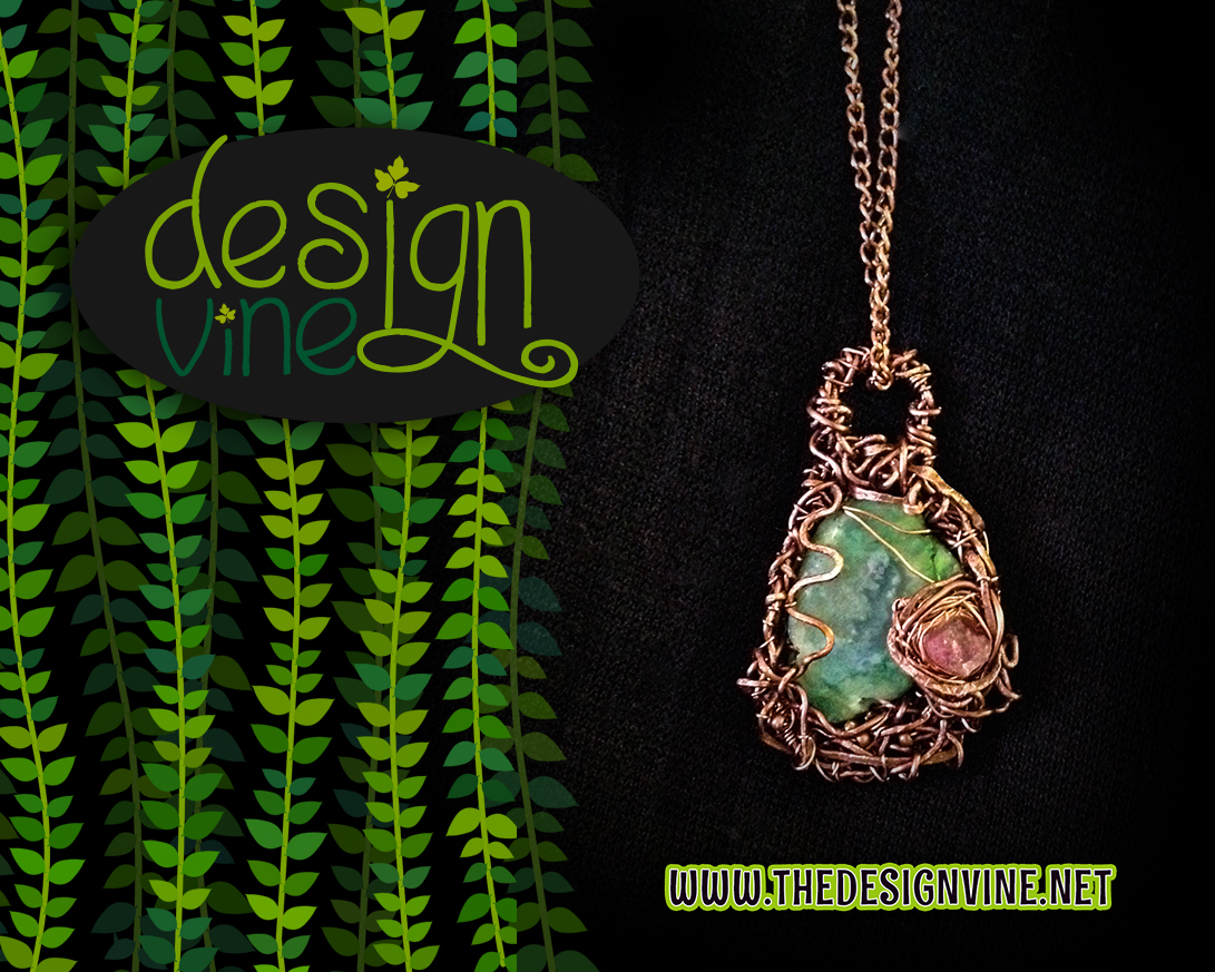 Agate and Tourmaline Copper Wire Pendant