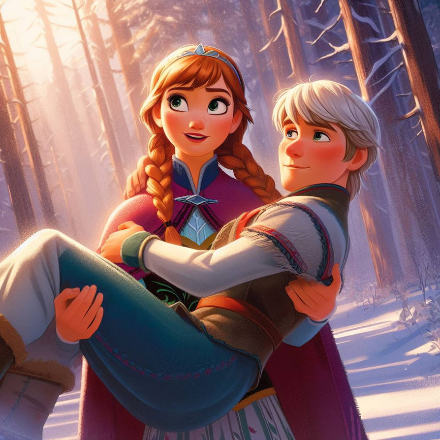 Anna carrying Kristoff in the woods by idkgggu on DeviantArt