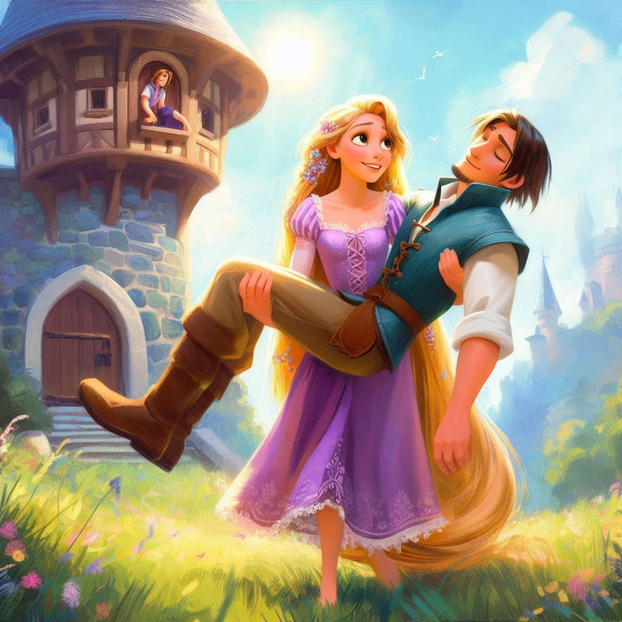 Flyin Rider Tangled Rapunzel carrying Flynn Rider by idkgggu on DeviantArt