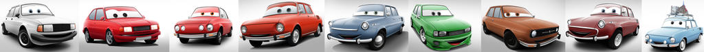 Old Skoda cars Pixar style