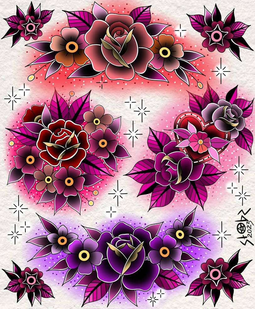 Pink Flower Tattoo Flash by Samloxofnewyrs on DeviantArt