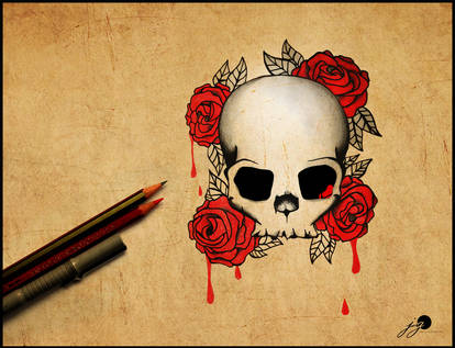 skull rose tattoo design