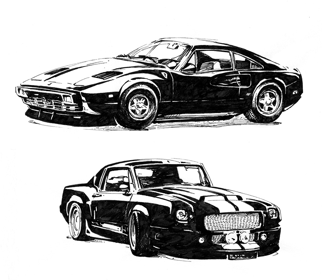 Two Cars Pen Sketch