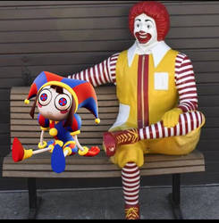 Pomni Sits on the fence with ronald 
