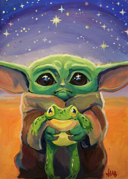 Baby yoda with frog